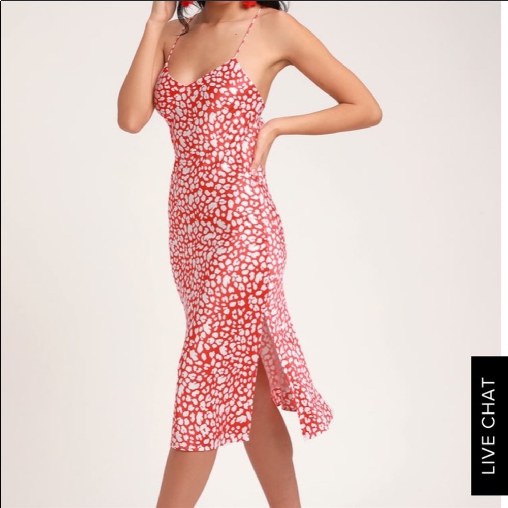 Red and white satin lulus midi dress